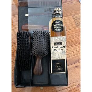 Vintage Norelco Rembrandt Square Mens Grooming Travel Kit Cologne Brush Set Case